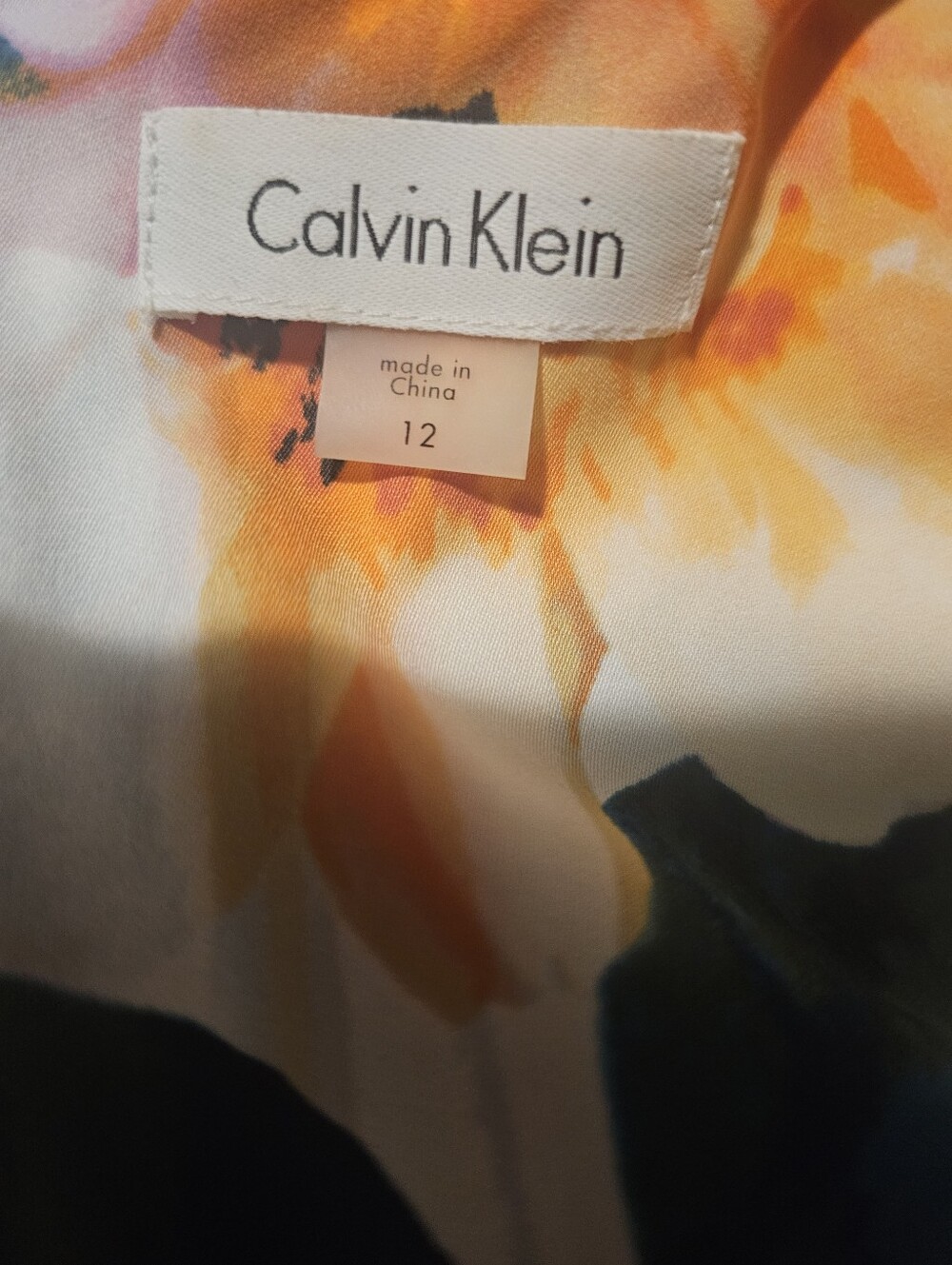 Calvin Klein White Sleeveless Midi Dress with Orange & Pink Floral Print Sz 12 - Picture 3 of 4